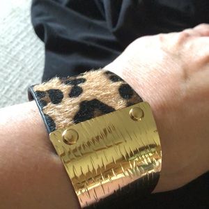 Leopard print and Goldtone Cuff Bracelet